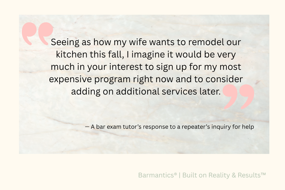 Quote card: A bar exam tutor's response to a repeater's inquiry for help