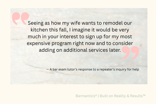Quote card: A bar exam tutor's response to a repeater's inquiry for help