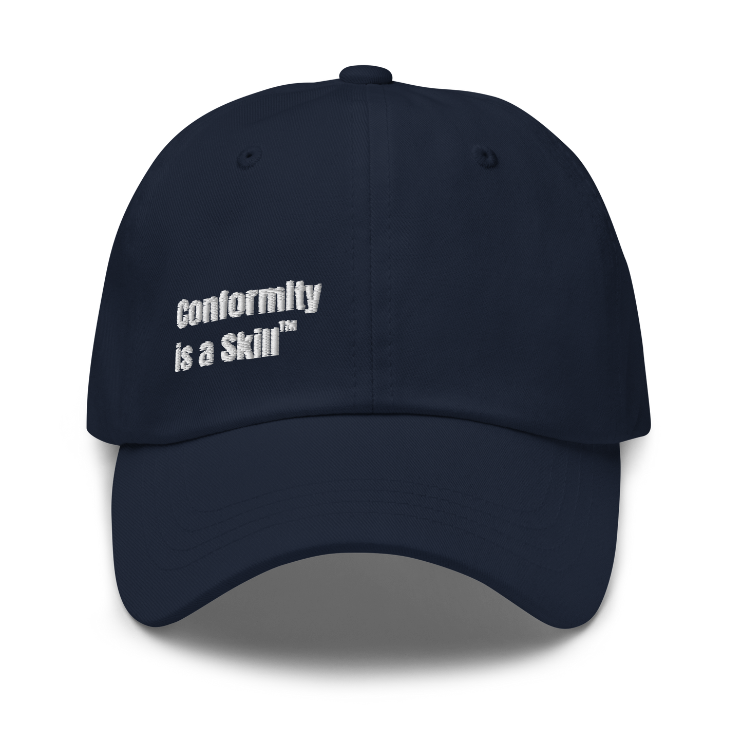 Conformity is a Skill™ embroidered dad hat in navy — bar candidate gift by Barmantics®